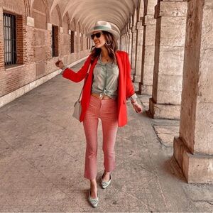 Zara gingham red and white mini flare crop pants